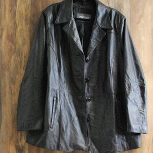 Wilsons Leather Jacket 100% Leather Black Button Up Coat
